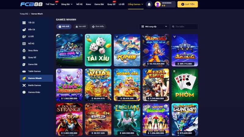 sảnh game nhanh fcb88
